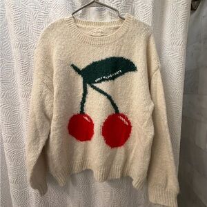 Cherry Design Cream Sweater